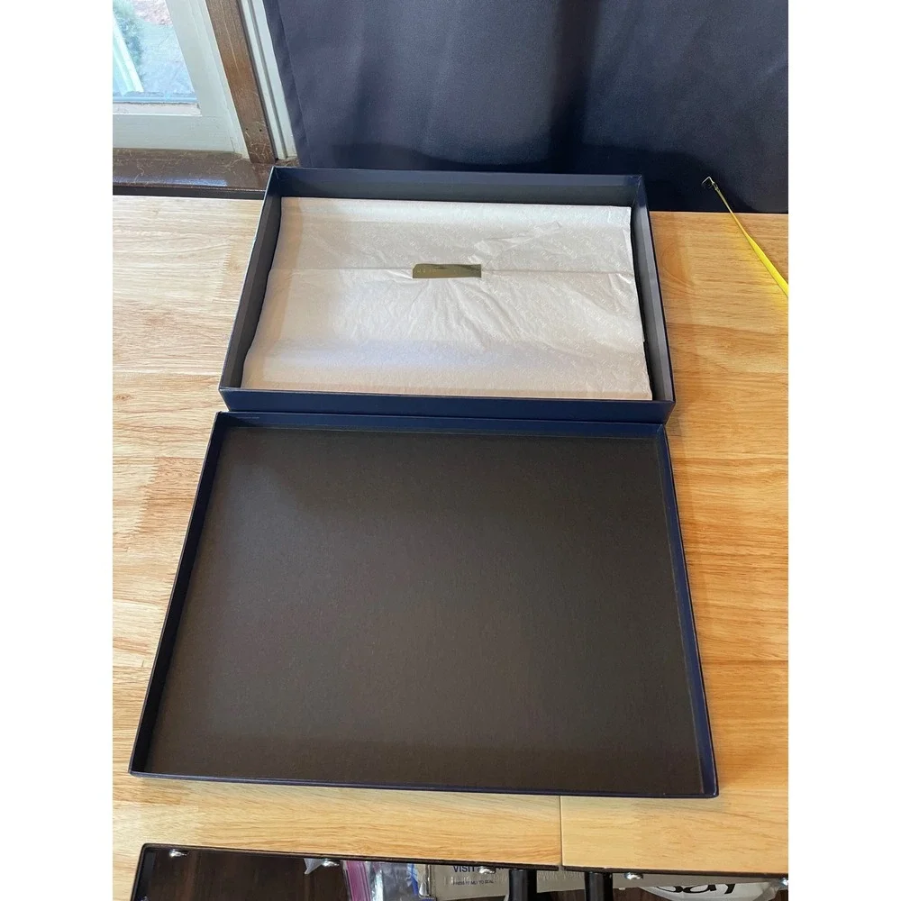 Ralph Lauren Navy Blue Gold Logo Gift Box with Tissue Paper‎ 13.5x11x2 Large